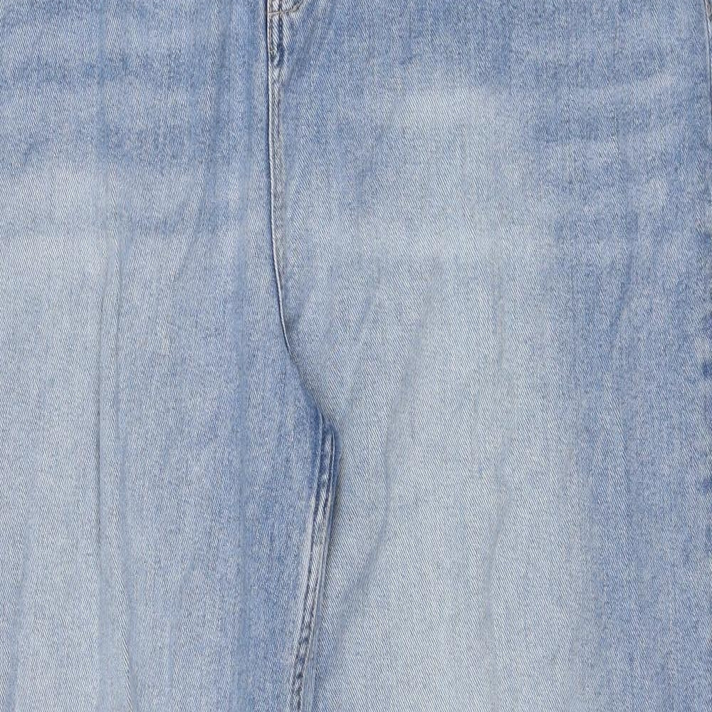 Marks and Spencer Womens Blue Cotton Wide-Leg Jeans Size 18 Relaxed Zip