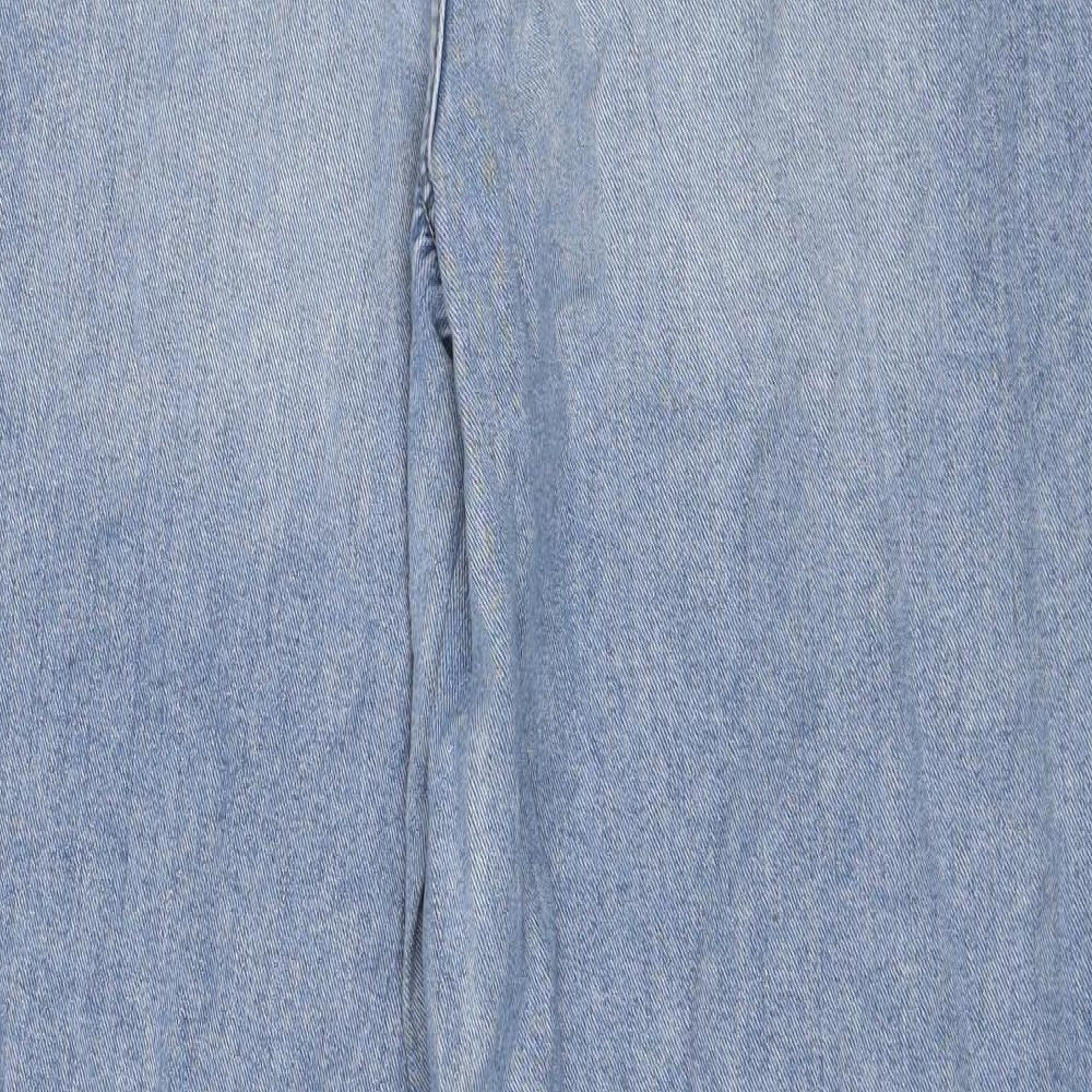 Marks and Spencer Womens Blue Cotton Wide-Leg Jeans Size 18 Relaxed Zip