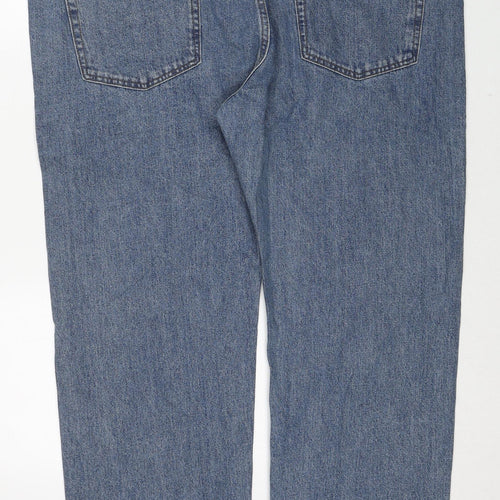 Marks and Spencer Womens Blue Cotton Straight Jeans Size 44 in L31 in Regular Zip