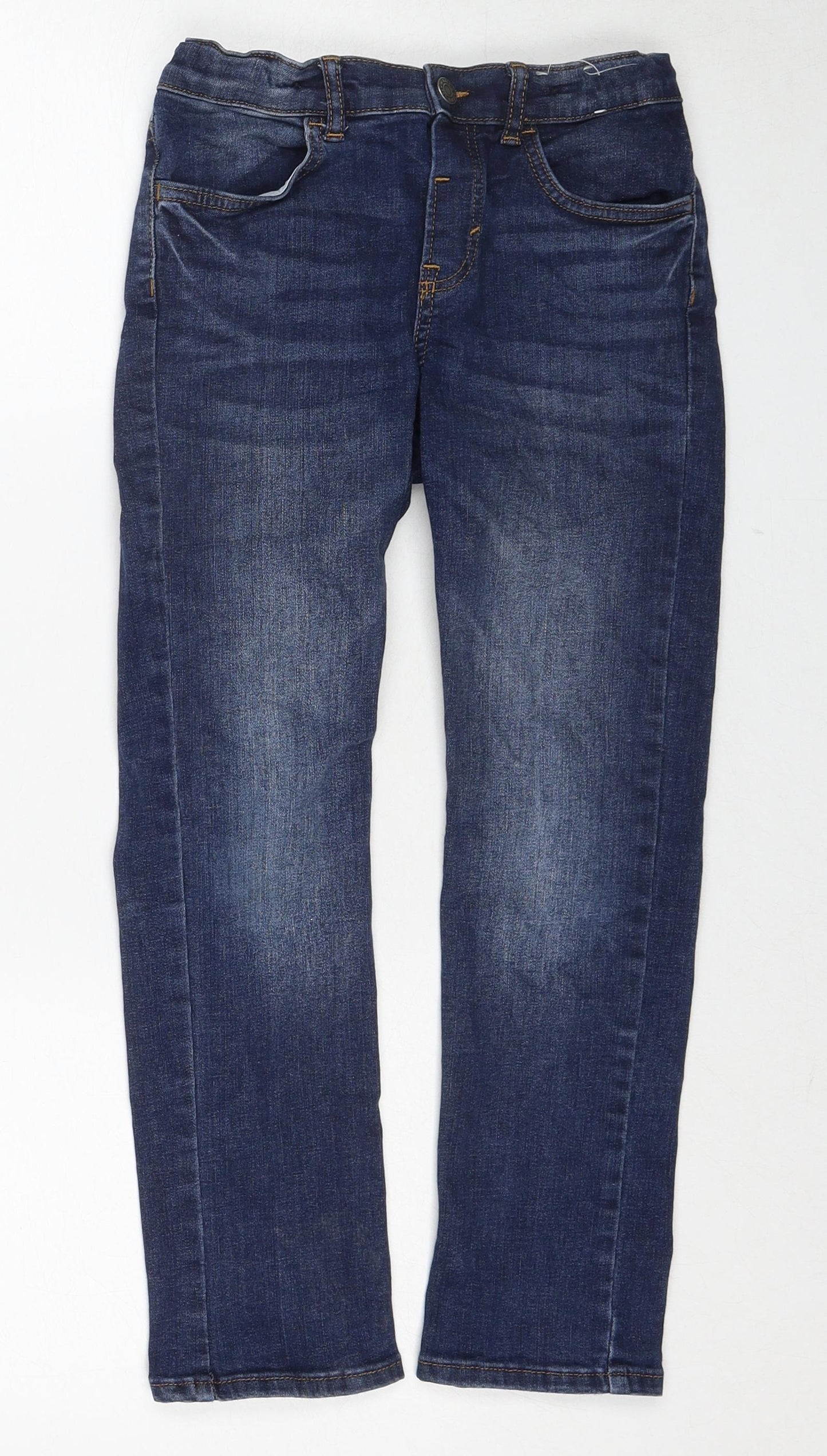 H&M Boys Blue Cotton Straight Jeans Size 8-9 Years Slim Zip