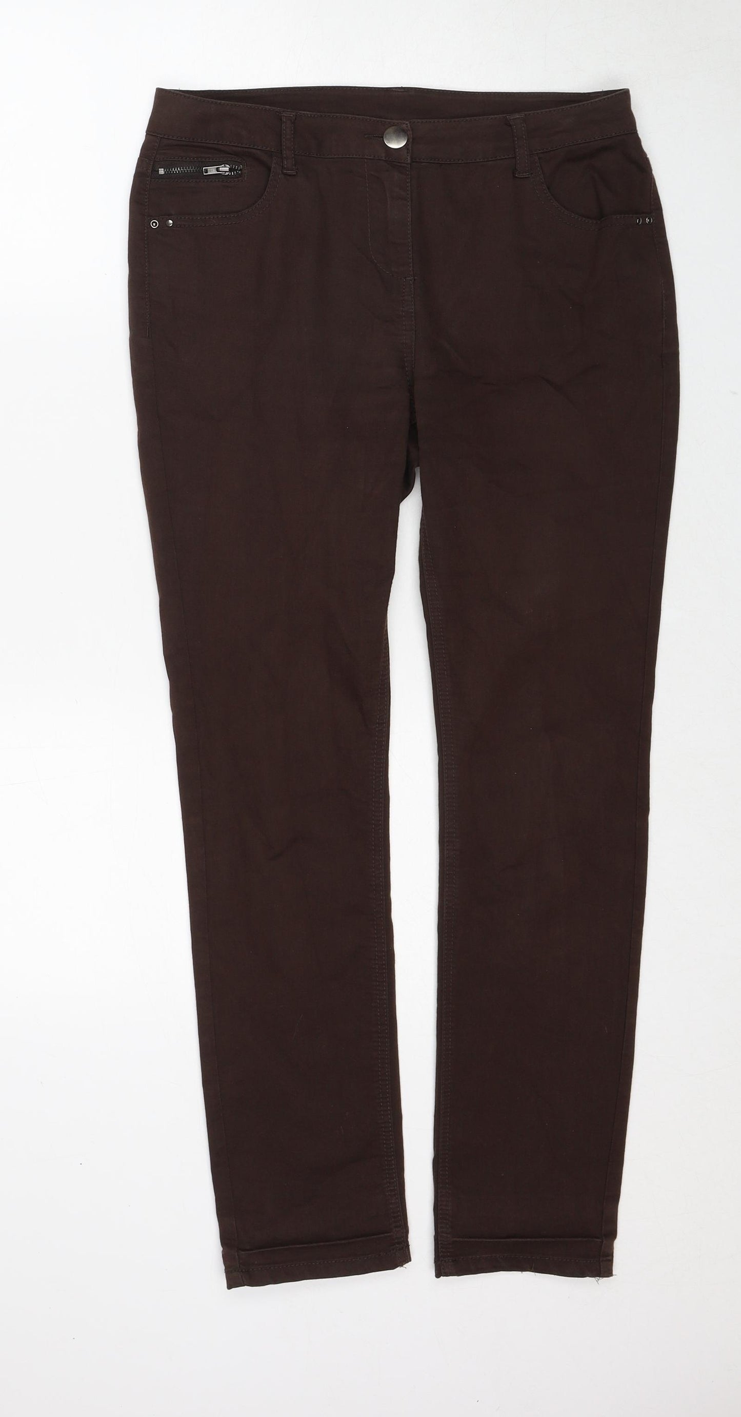 Wallis Womens Brown Cotton Skinny Jeans Size 12 Regular Zip