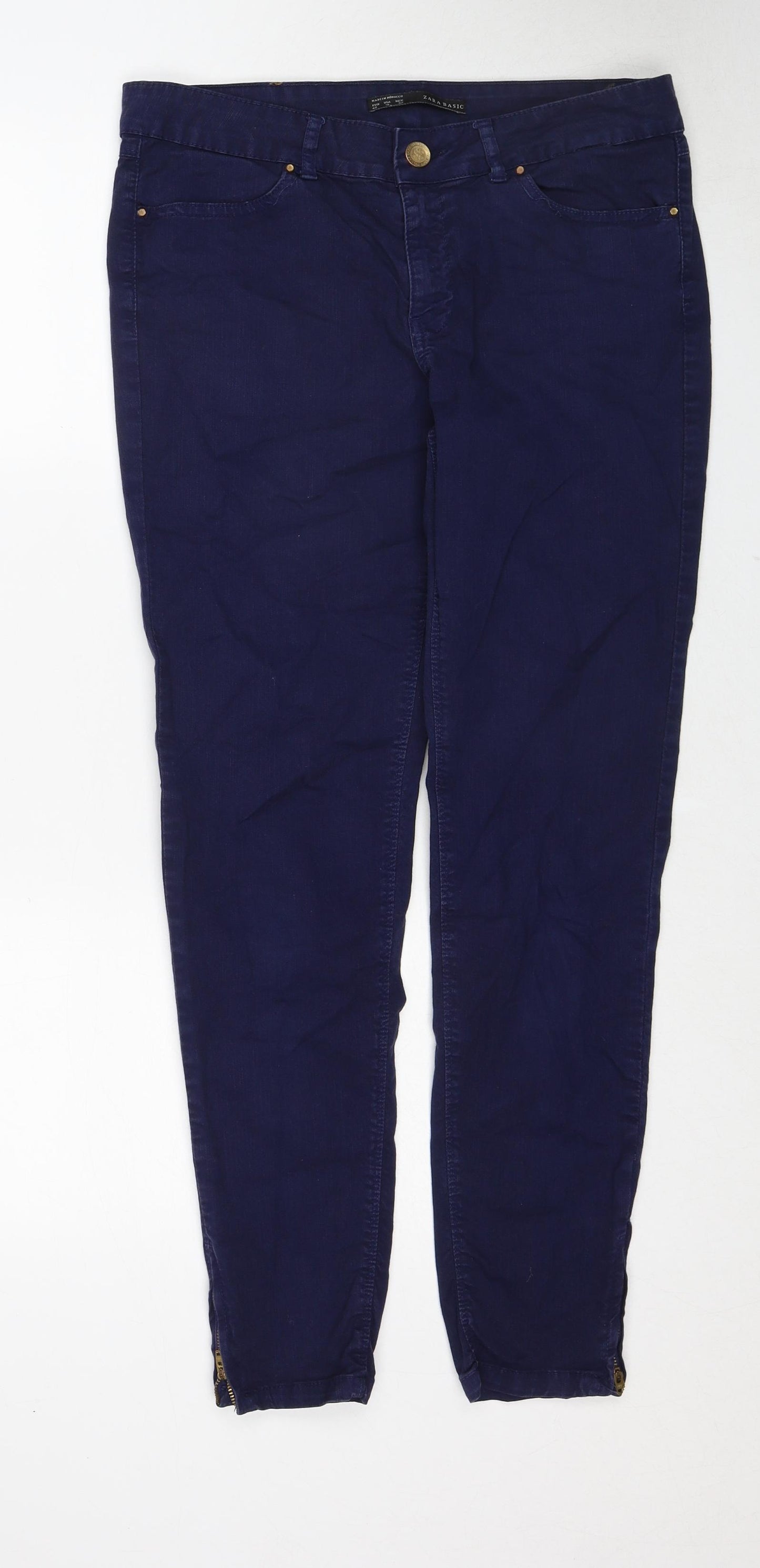 Zara Womens Blue Cotton Skinny Jeans Size 14 Regular Zip - Ankle Zip