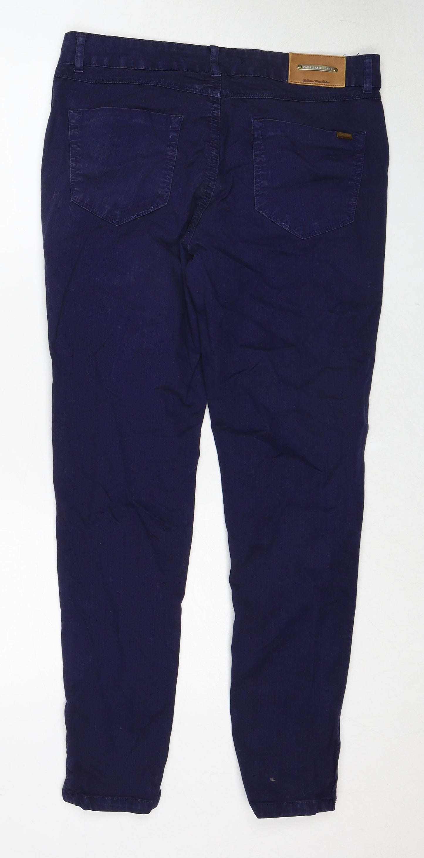 Zara Womens Blue Cotton Skinny Jeans Size 14 Regular Zip - Ankle Zip