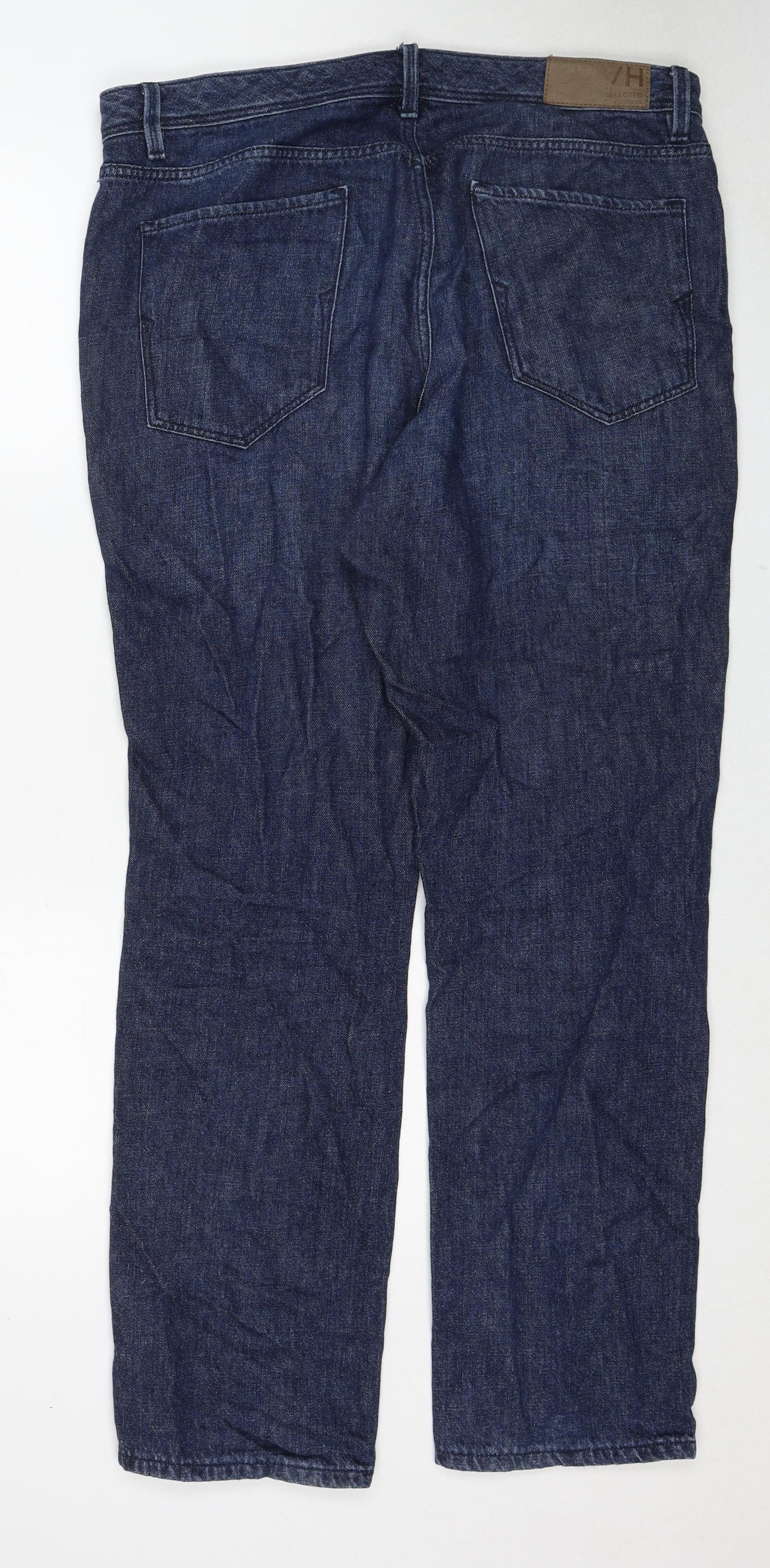 Selected Homme Mens Blue Cotton Straight Jeans Size 34 in L32 in Regular Zip