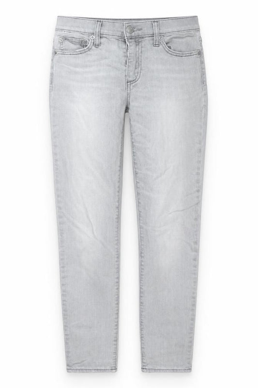 Front view of Gap women’s grey cotton skinny jeans, size UK 26, regular zip