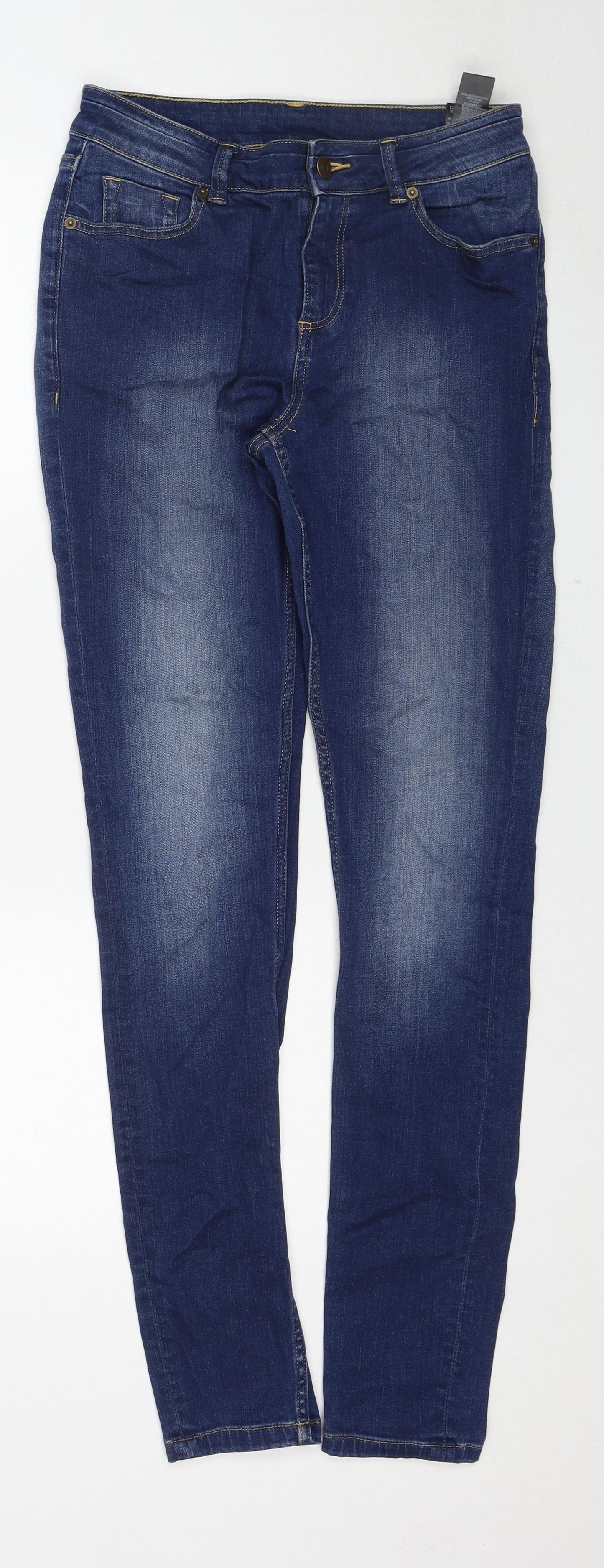 Marks and Spencer Womens Blue Cotton Skinny Jeans Size 12 Regular Zip