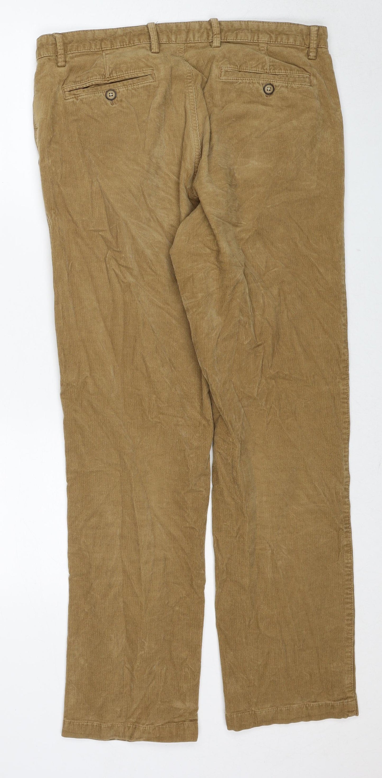 Marks and Spencer Mens Beige Cotton Trousers Size 34 in L31 in Regular Zip