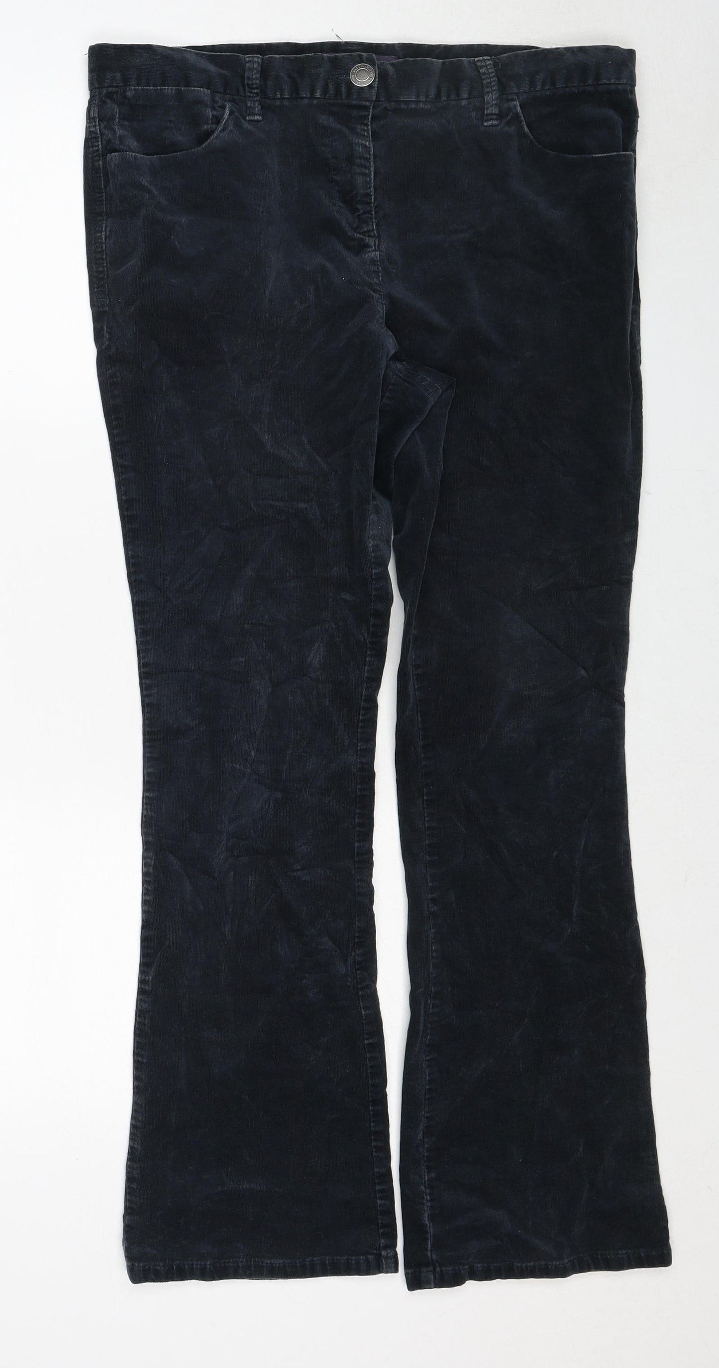 Marks and Spencer Womens Blue Cotton Trousers Size 14 Regular Zip