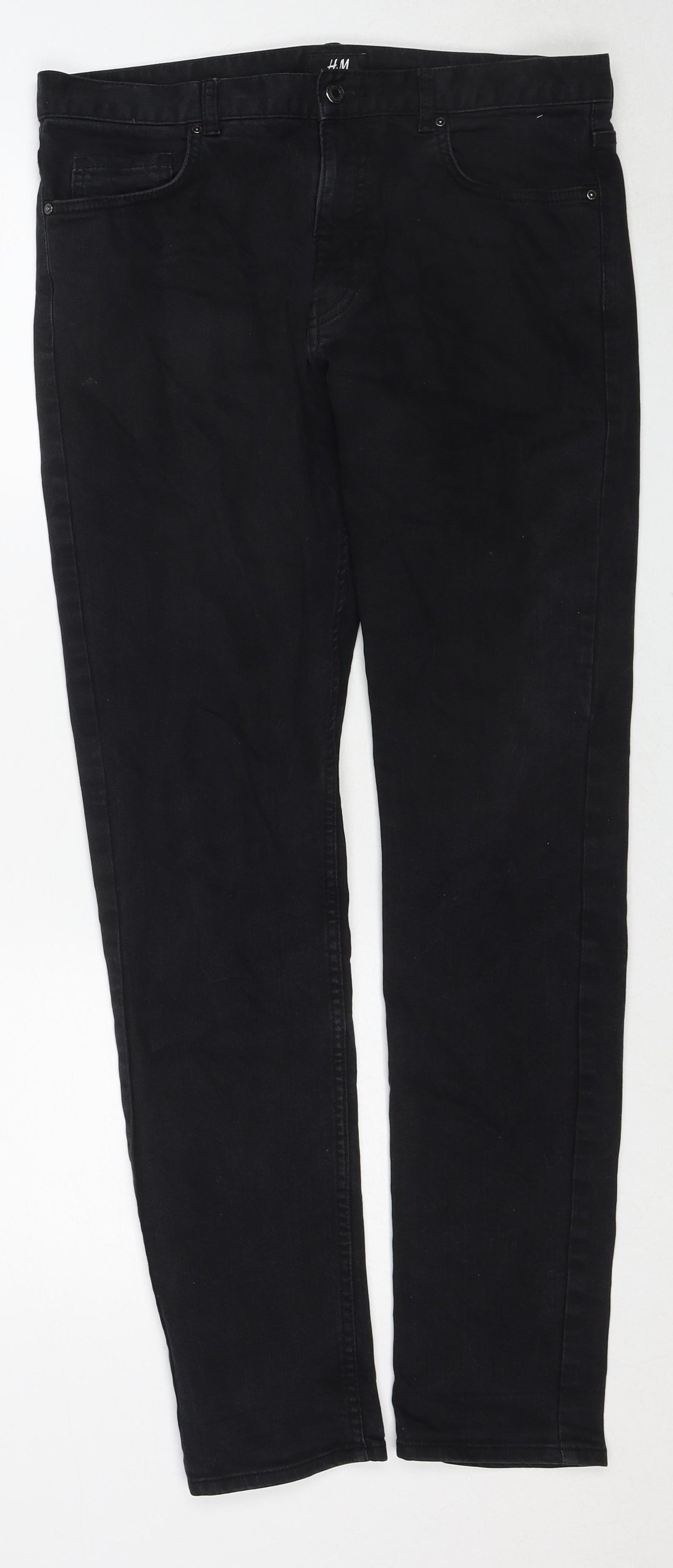 H&M Mens Black Cotton Skinny Jeans Size 32 in Slim Button