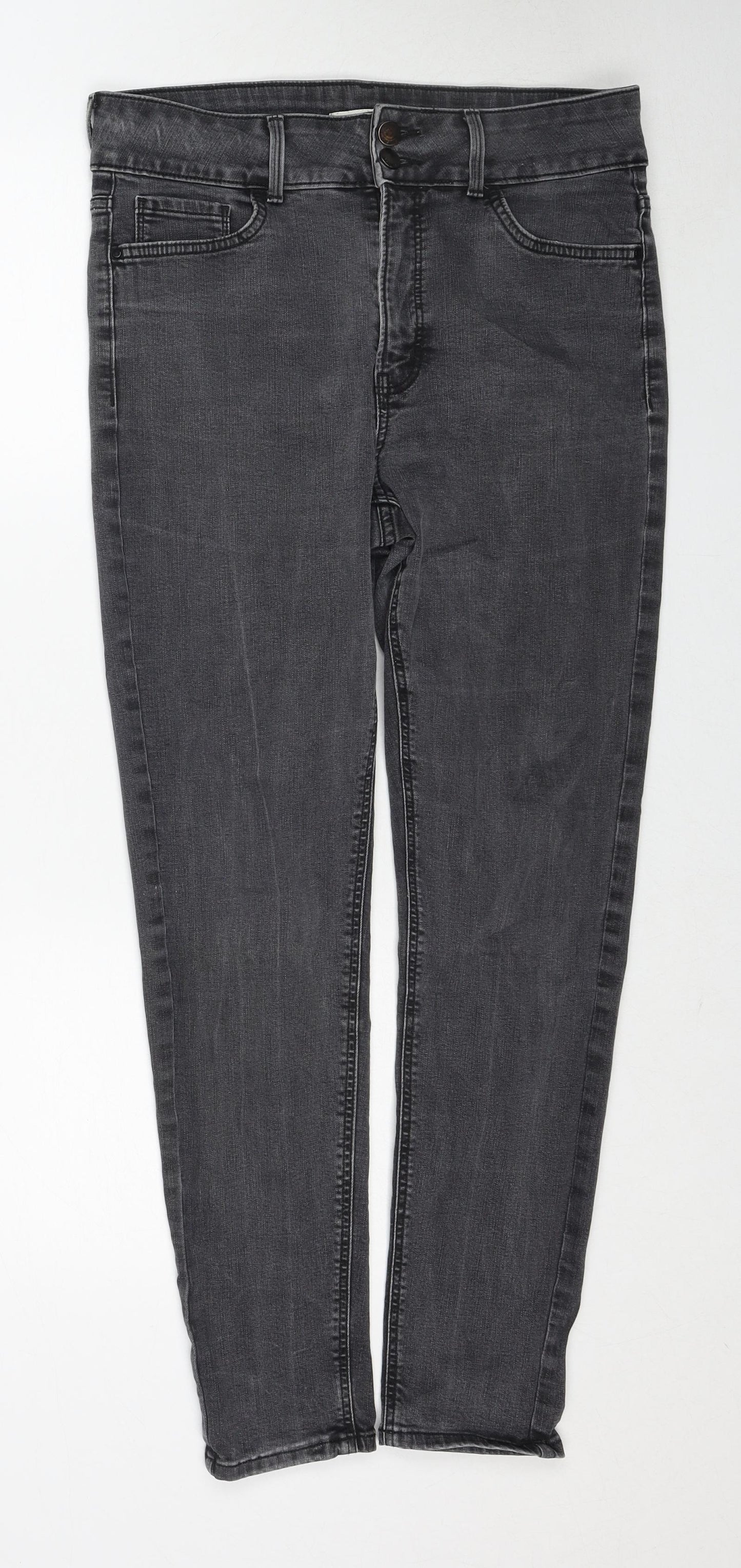 Marks and Spencer Womens Grey Cotton Skinny Jeans Size 14 Regular Zip