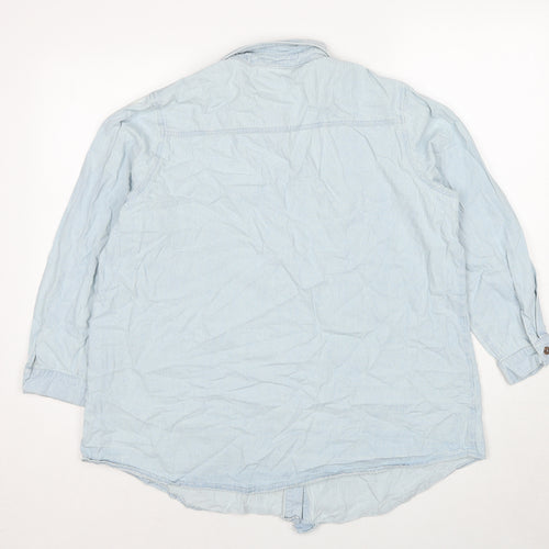 Boohoo Womens Blue Cotton Basic Button-Up Size 12 Collared