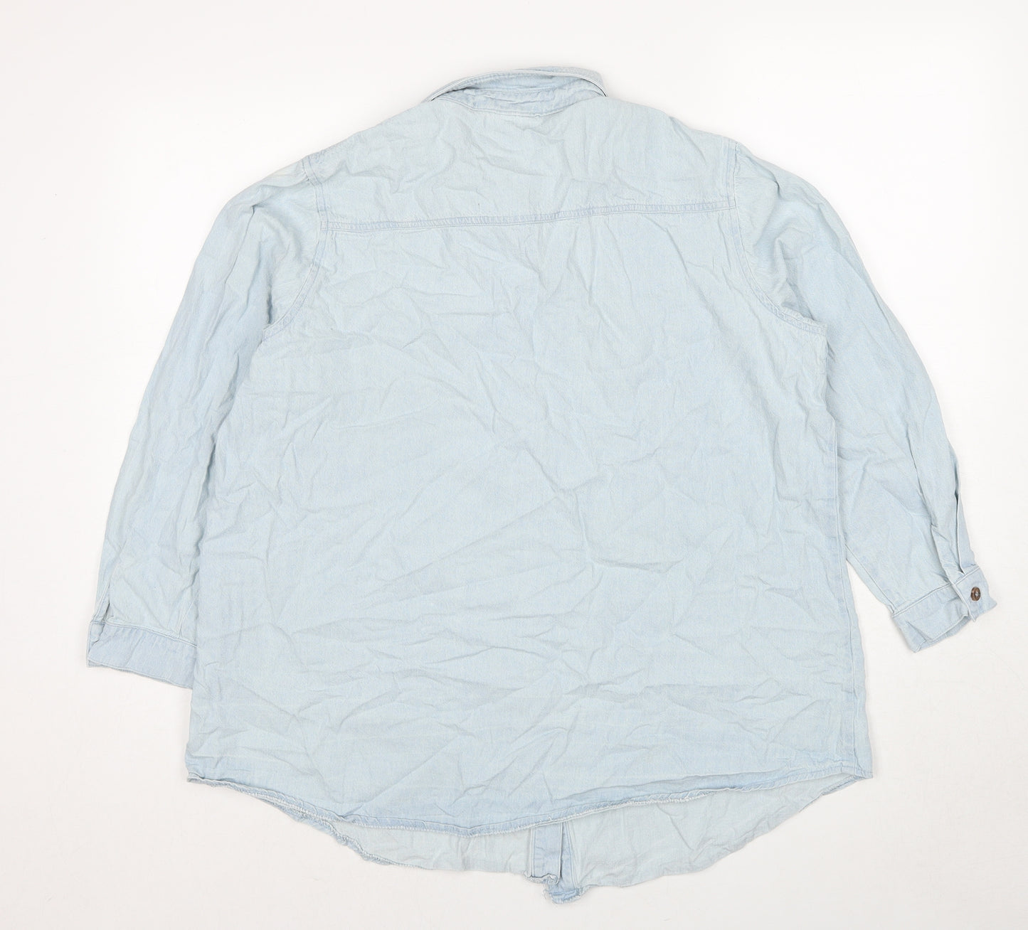 Boohoo Womens Blue Cotton Basic Button-Up Size 12 Collared