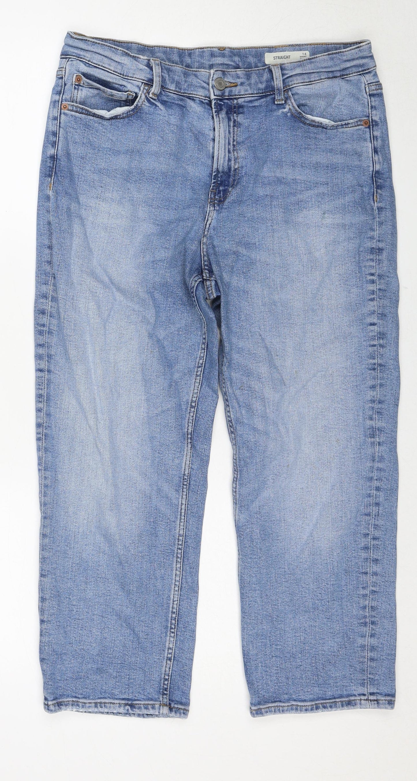 Marks and Spencer Womens Blue Cotton Straight Jeans Size 14 Regular Zip