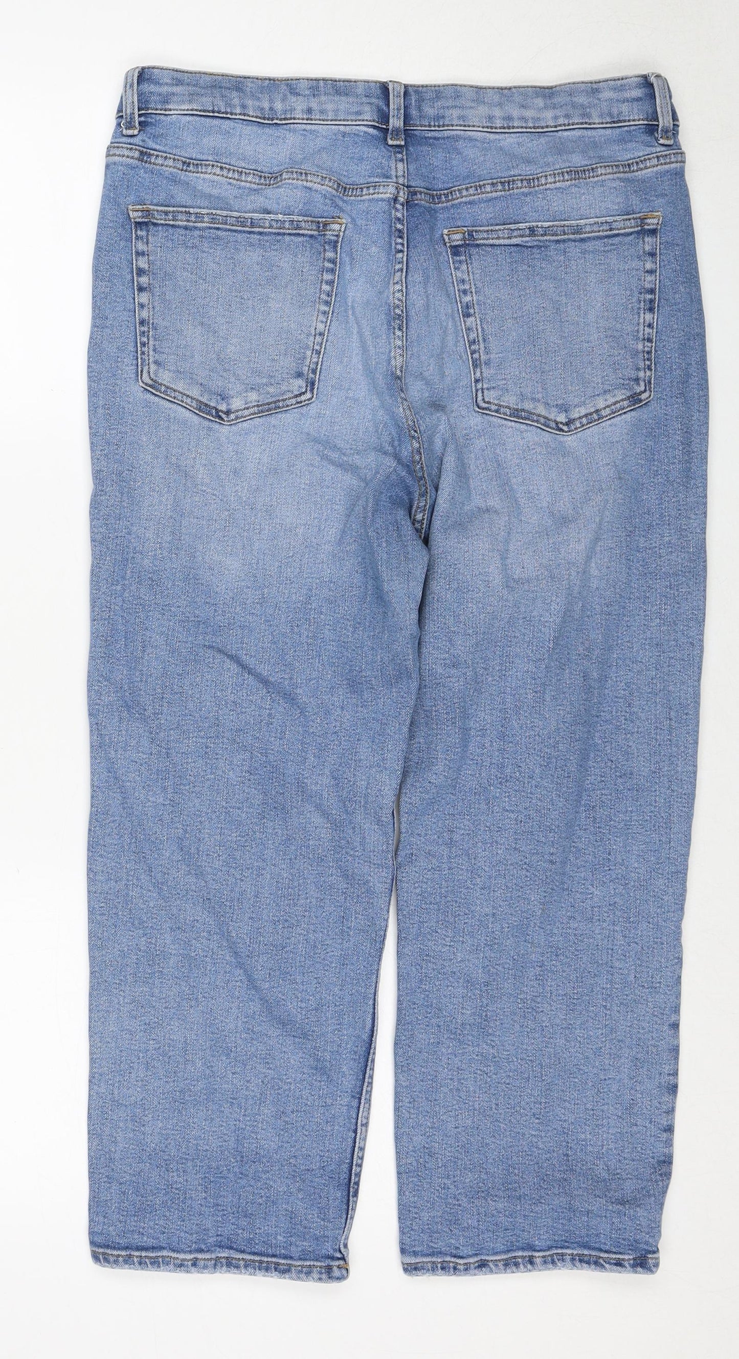 Marks and Spencer Womens Blue Cotton Straight Jeans Size 14 Regular Zip