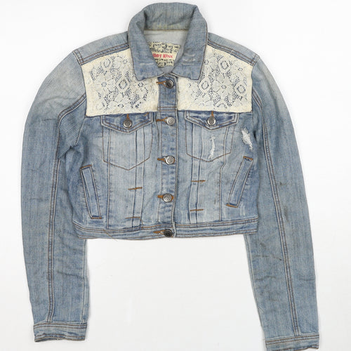 Hot Kiss Womens Blue Jacket Size S Button - Lace Details