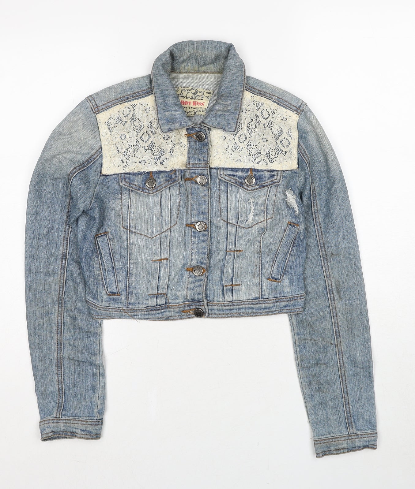 Hot Kiss Womens Blue Jacket Size S Button - Lace Details