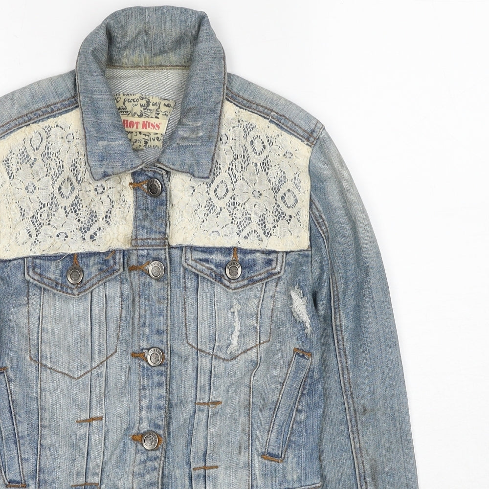 Hot Kiss Womens Blue Jacket Size S Button - Lace Details