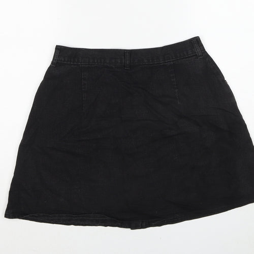 Dorothy Perkins Womens Black Cotton A-Line Skirt Size 16 Button