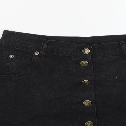 Dorothy Perkins Womens Black Cotton A-Line Skirt Size 16 Button