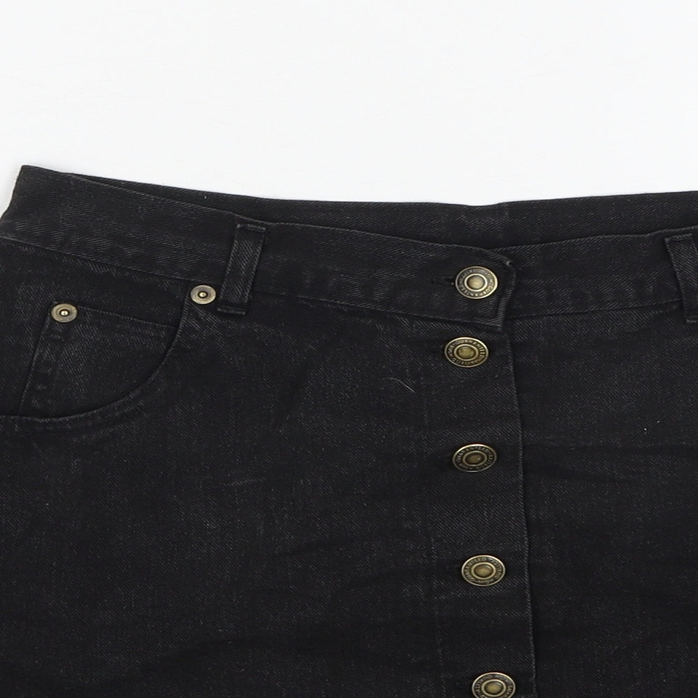 Dorothy Perkins Womens Black Cotton A-Line Skirt Size 16 Button
