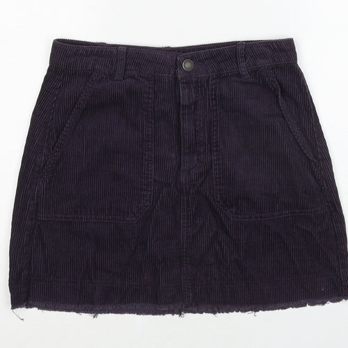Stradivarius Womens Purple Cotton A-Line Skirt Size 10 Zip