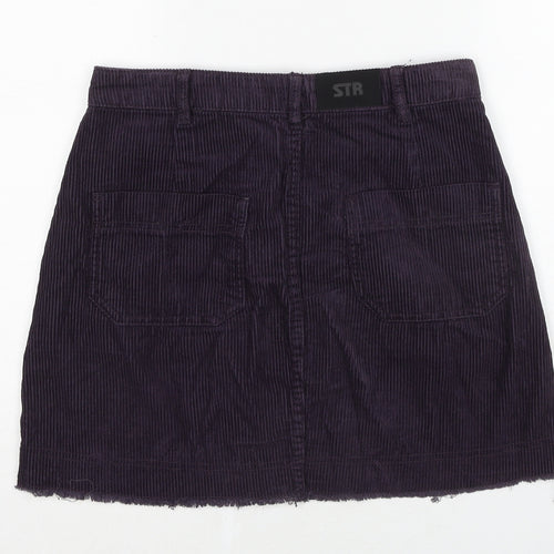 Stradivarius Womens Purple Cotton A-Line Skirt Size 10 Zip