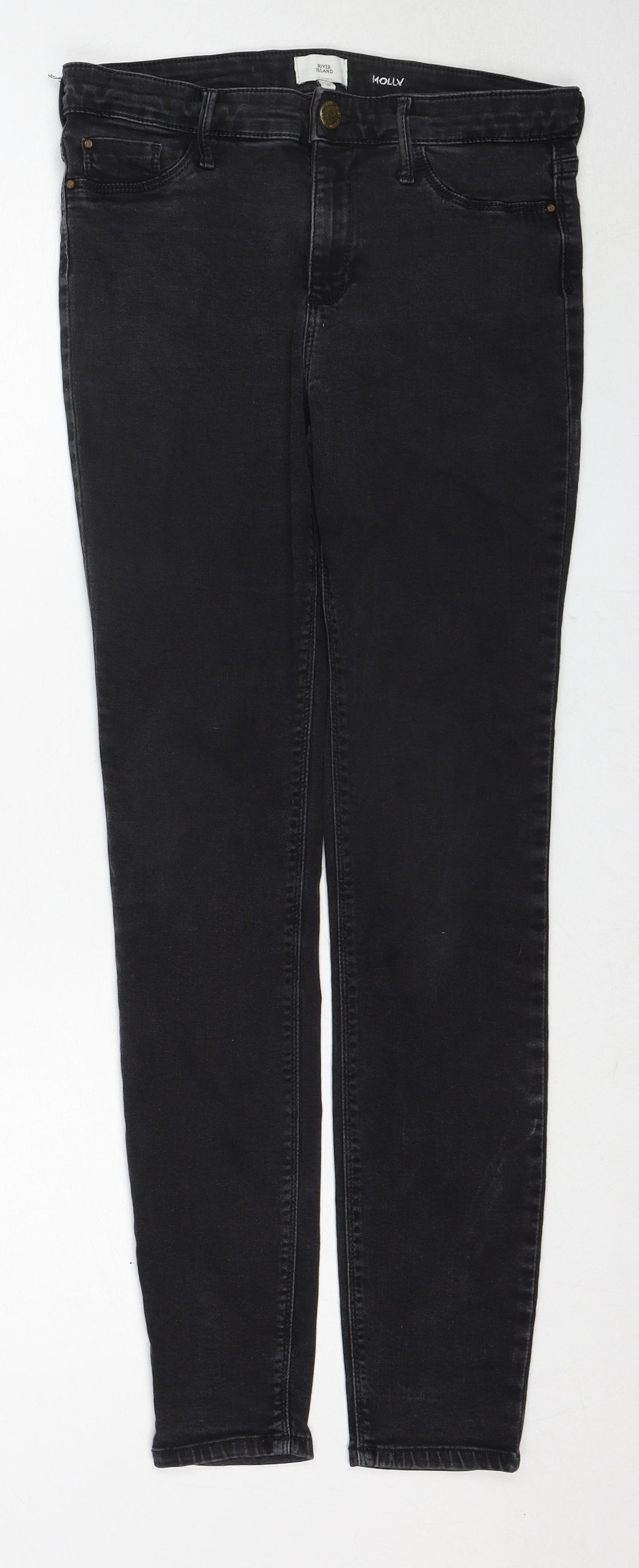 River Island Womens Black Cotton Skinny Jeans Size 12 Regular Zip