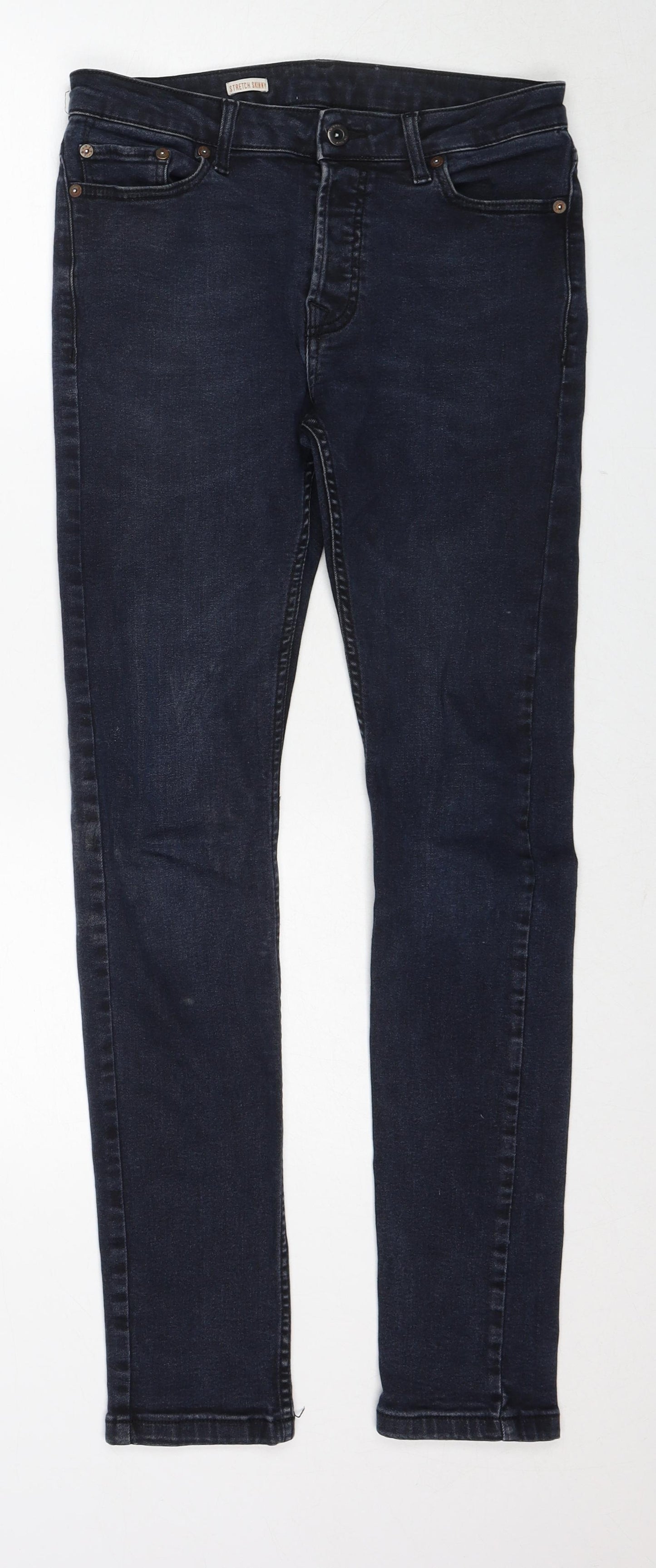 Topman Mens Blue Cotton Skinny Jeans Size 30 in L30 in Regular Zip