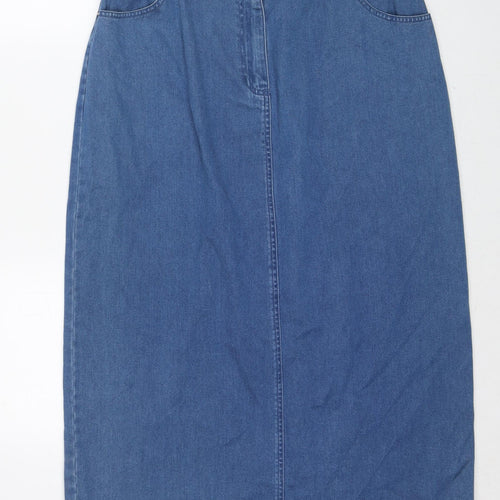 BHS Womens Blue Cotton A-Line Skirt Size 16 Zip