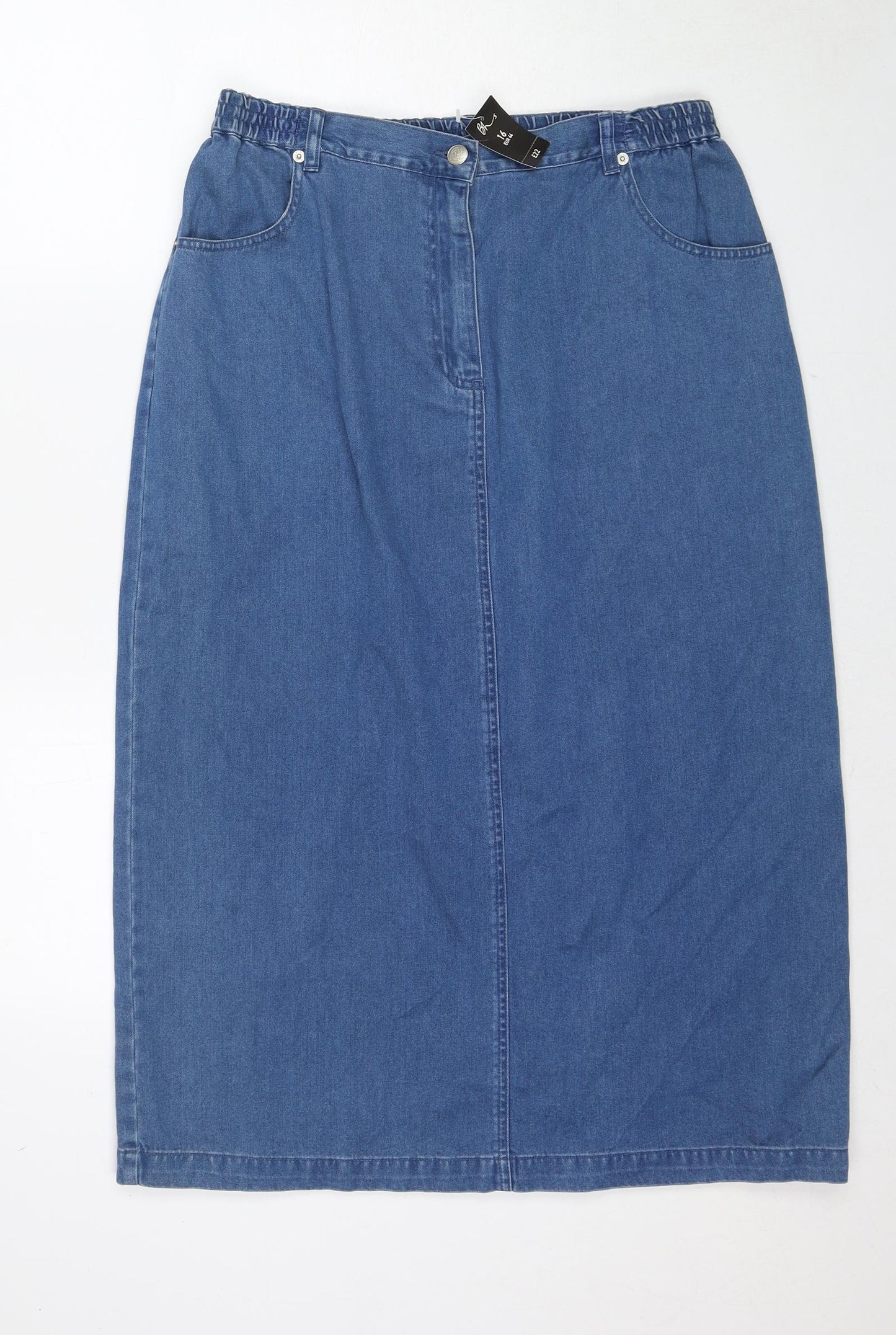 BHS Womens Blue Cotton A-Line Skirt Size 16 Zip