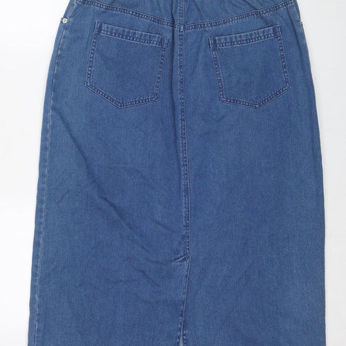 BHS Womens Blue Cotton A-Line Skirt Size 16 Zip