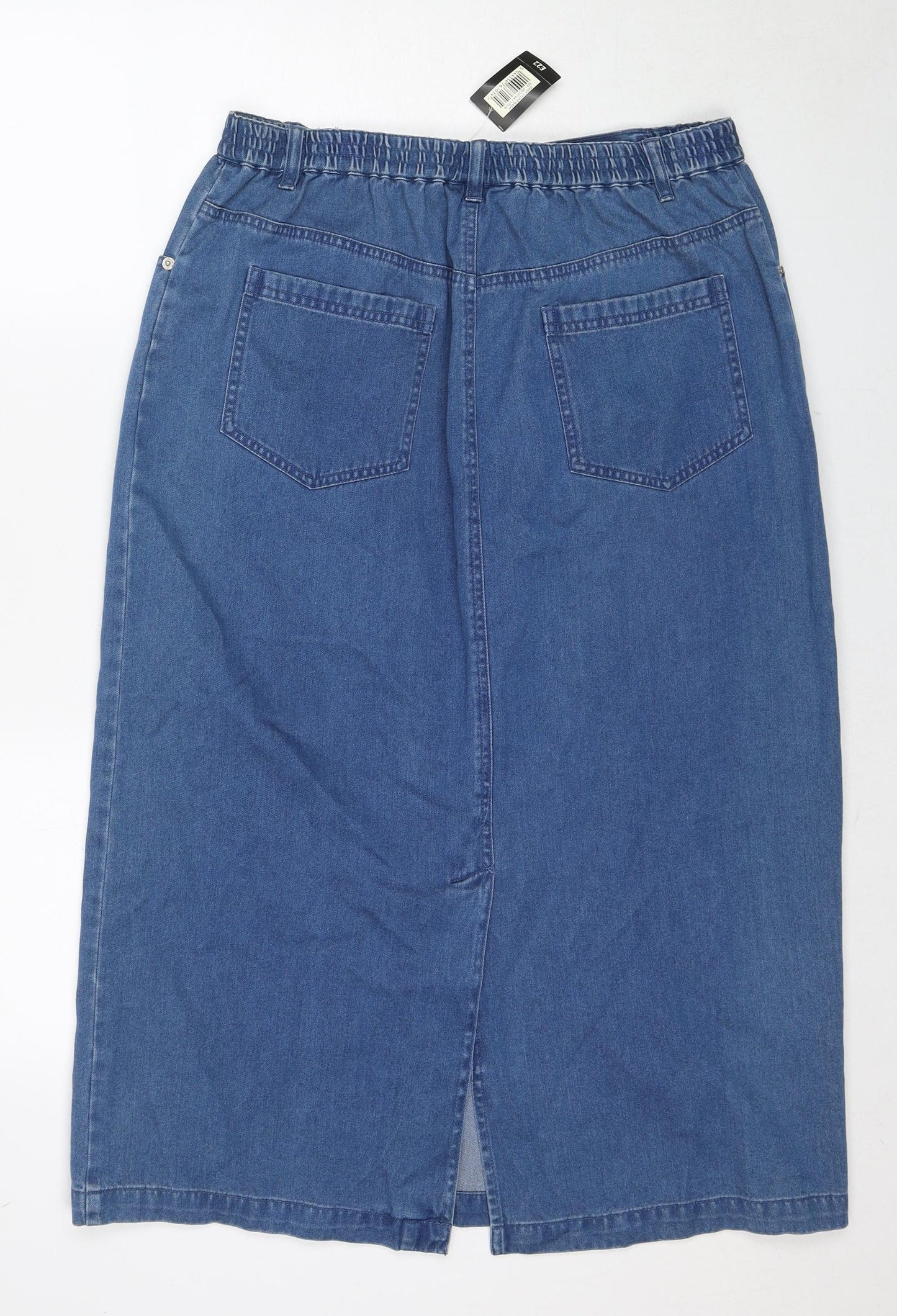 BHS Womens Blue Cotton A-Line Skirt Size 16 Zip