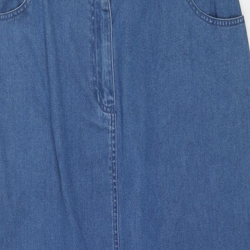 BHS Womens Blue Cotton A-Line Skirt Size 16 Zip