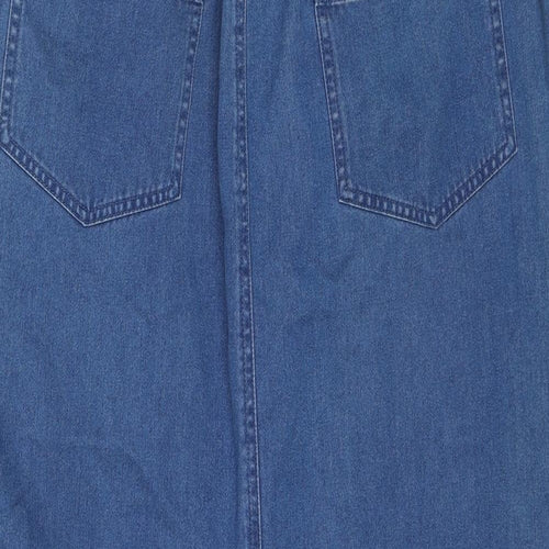 BHS Womens Blue Cotton A-Line Skirt Size 16 Zip