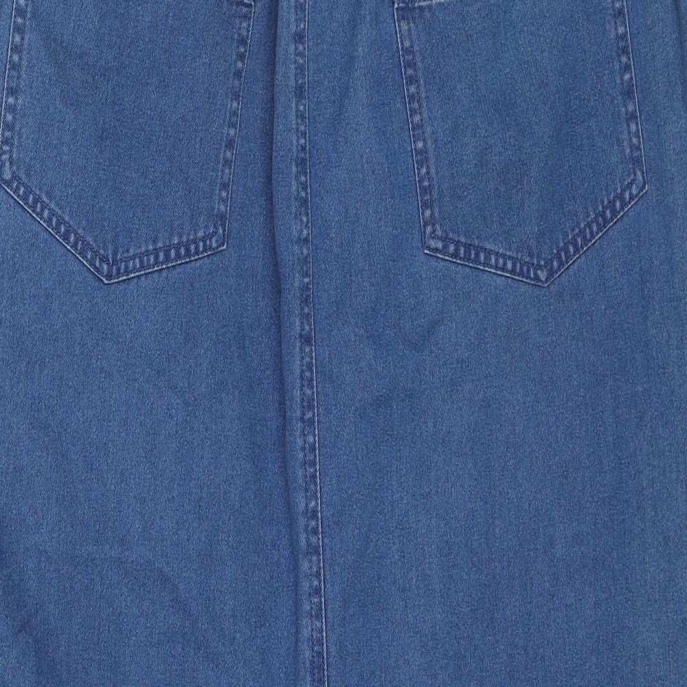 BHS Womens Blue Cotton A-Line Skirt Size 16 Zip