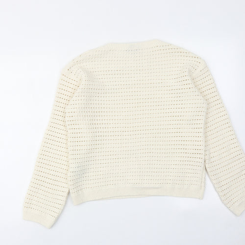 Marks and Spencer Womens Ivory Round Neck Cotton Pullover Jumper Size S