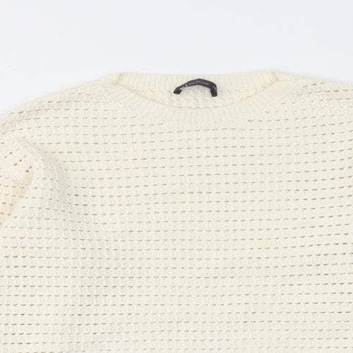Marks and Spencer Womens Ivory Round Neck Cotton Pullover Jumper Size S