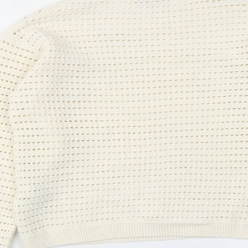 Marks and Spencer Womens Ivory Round Neck Cotton Pullover Jumper Size S