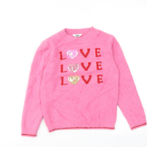 M&Co Girls Pink Round Neck Nylon Pullover Jumper Size 8-9 Years Pullover - Love