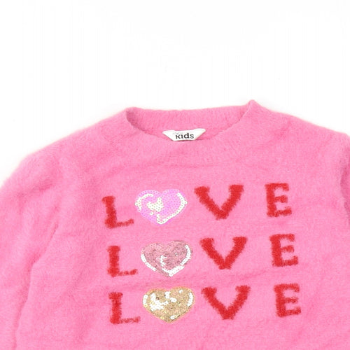 M&Co Girls Pink Round Neck Nylon Pullover Jumper Size 8-9 Years Pullover - Love