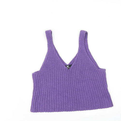 AC Signature Womens Purple Cotton Basic Tank Size M V-Neck