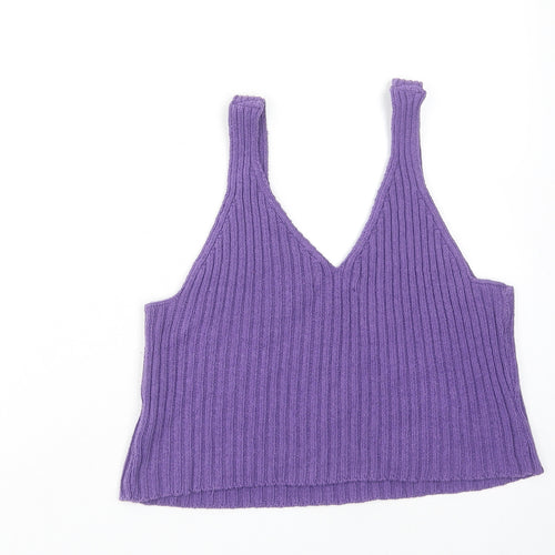 AC Signature Womens Purple Cotton Basic Tank Size M V-Neck