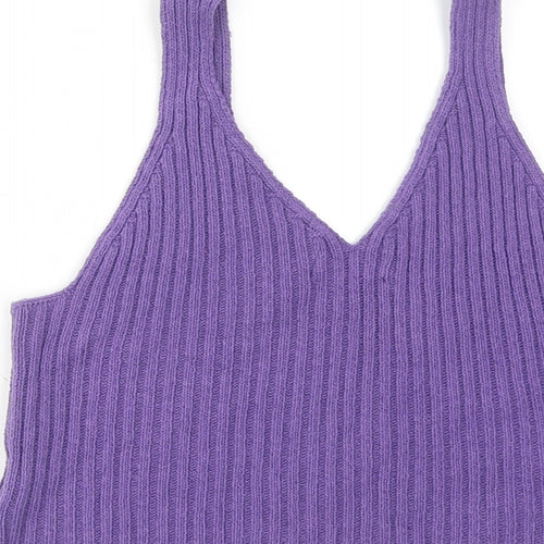 AC Signature Womens Purple Cotton Basic Tank Size M V-Neck
