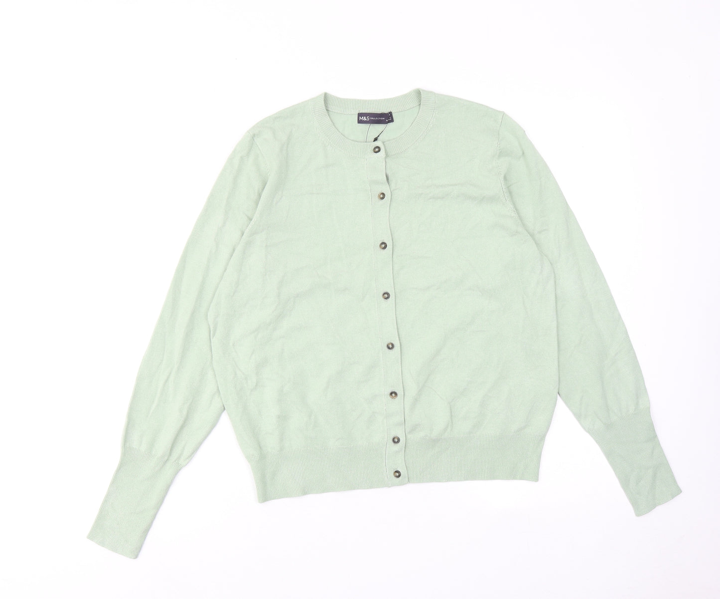 Marks and Spencer Womens Green Round Neck Viscose Cardigan Jumper Size 14