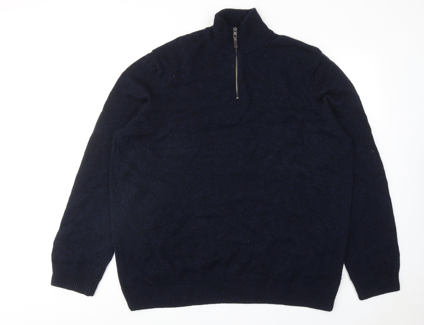 Marks and Spencer Mens Blue High Neck Wool Henley Jumper Size 3XL Long Sleeve