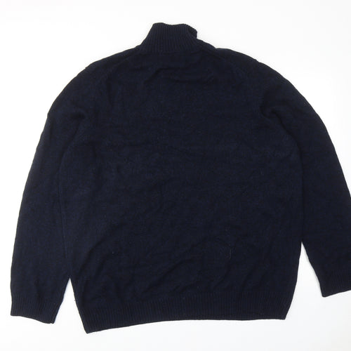 Marks and Spencer Mens Blue High Neck Wool Henley Jumper Size 3XL Long Sleeve