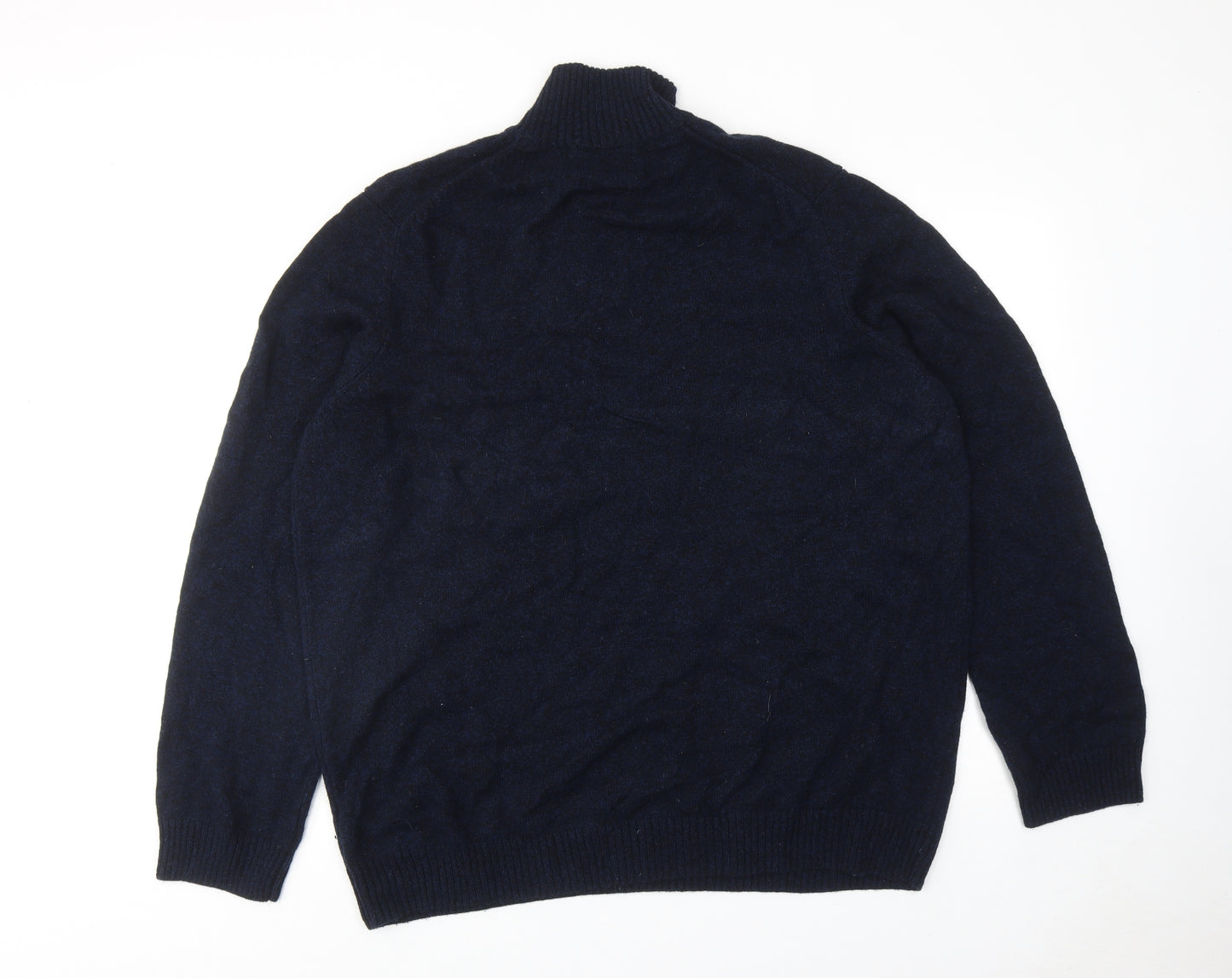 Marks and Spencer Mens Blue High Neck Wool Henley Jumper Size 3XL Long Sleeve