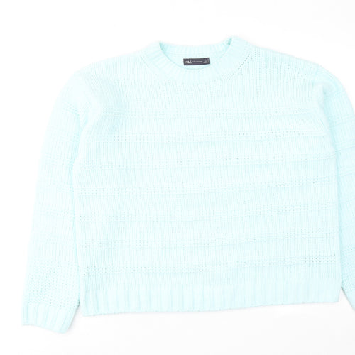 Marks and Spencer Womens Blue Round Neck Polyester Pullover Jumper Size L