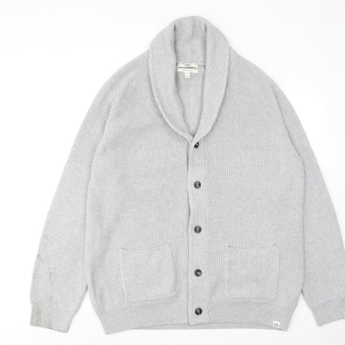 Marks and Spencer Mens Grey V-Neck Polyester Cardigan Jumper Size XL Long Sleeve