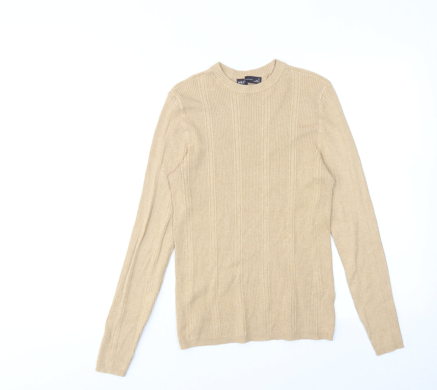 Marks and Spencer Womens Beige Round Neck Acrylic Pullover Jumper Size 12